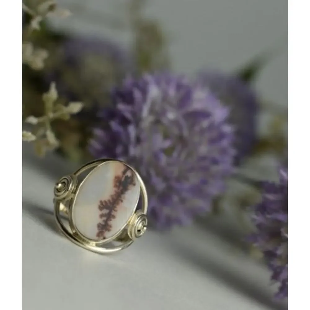 Vintage 925 Sterling Silver Moss Agate Ring Size 8